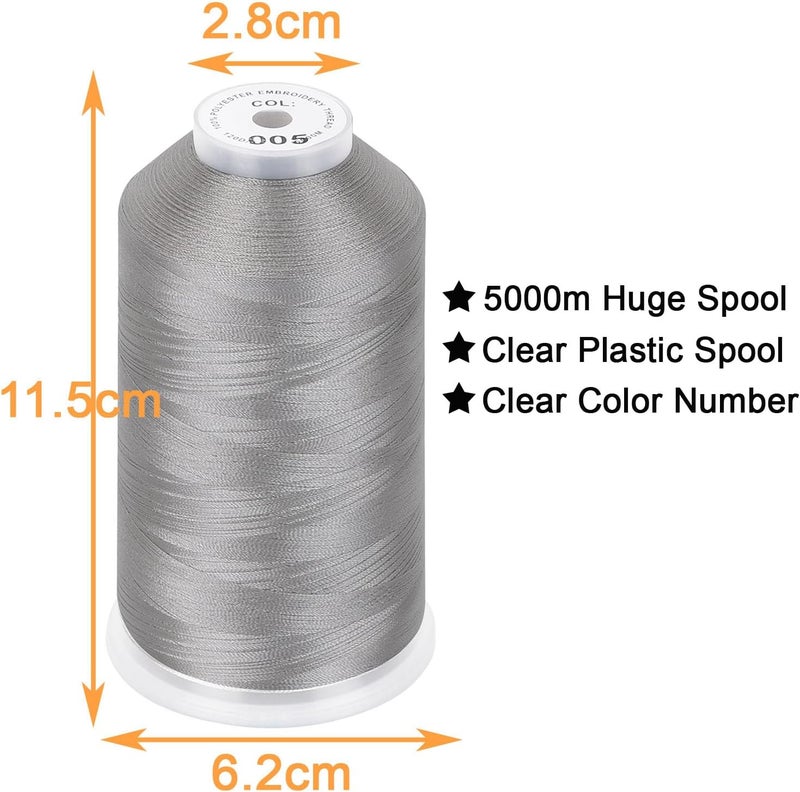 New brothread - Single Huge Spool 5000M Each Polyester Embroidery Machine Thread 40WT for Commercial and Domestic Machines - Silver - Image 2
